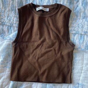 Zara Brown Sleeveless Knit Cropped Tank Top